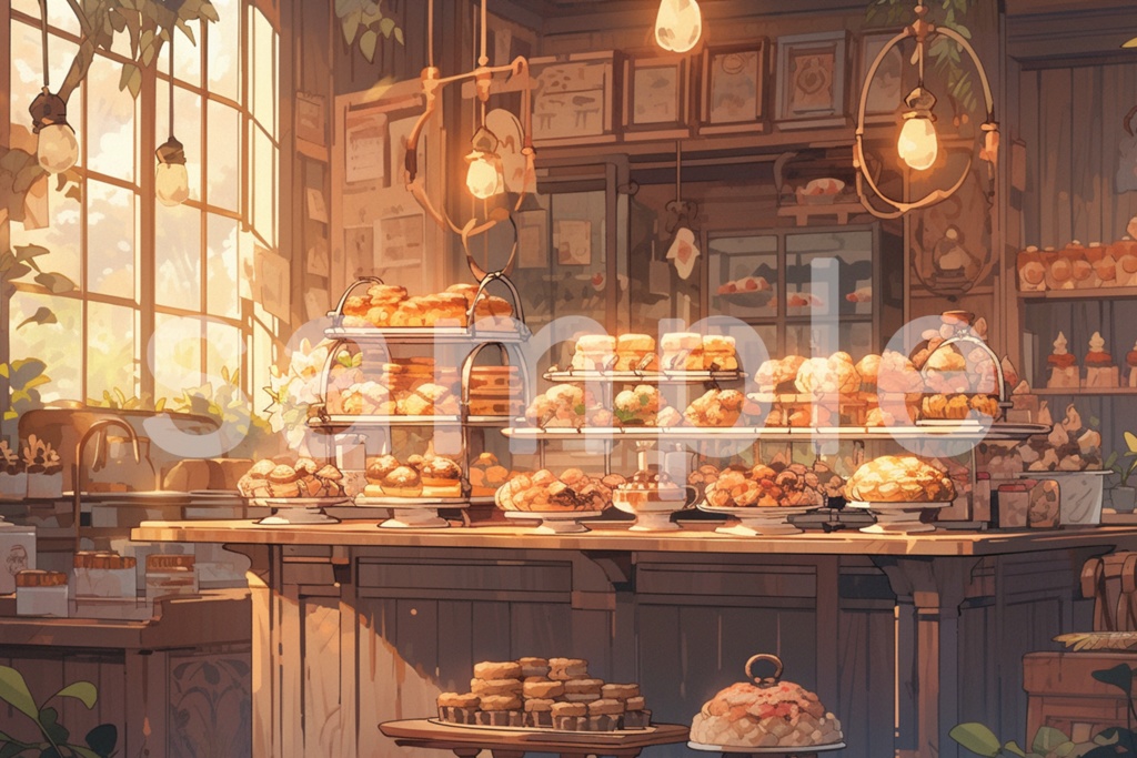 スイーツショップ/お店のイラスト背景素材 5枚セット