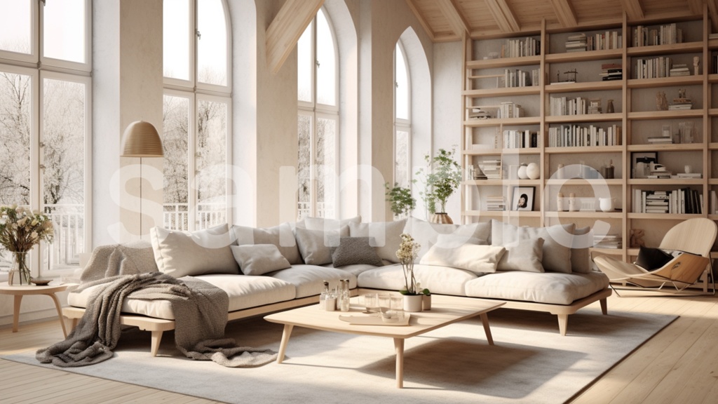 北欧風の部屋/インテリア イラスト背景素材 8枚セット