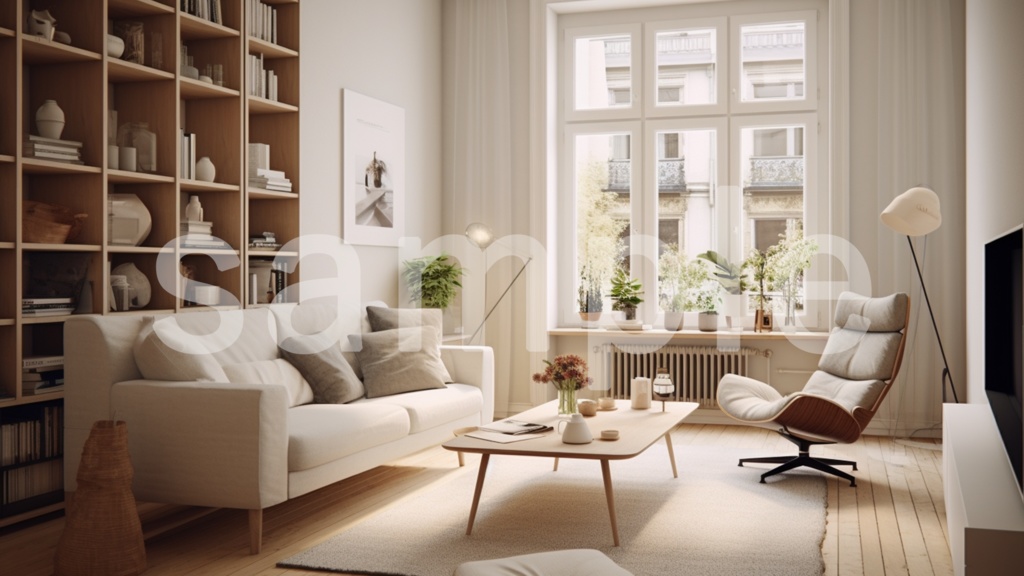 北欧風の部屋/インテリア イラスト背景素材 8枚セット