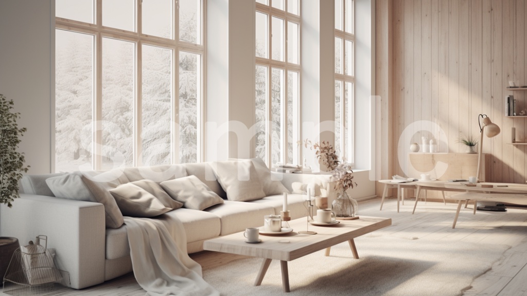 北欧風の部屋/インテリア イラスト背景素材 8枚セット