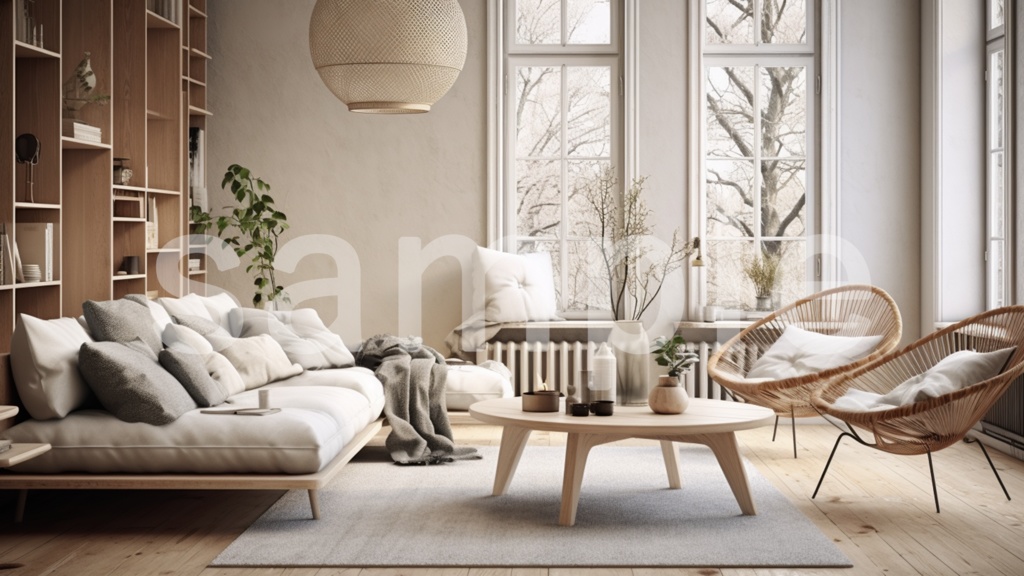 北欧風の部屋/インテリア イラスト背景素材 8枚セット