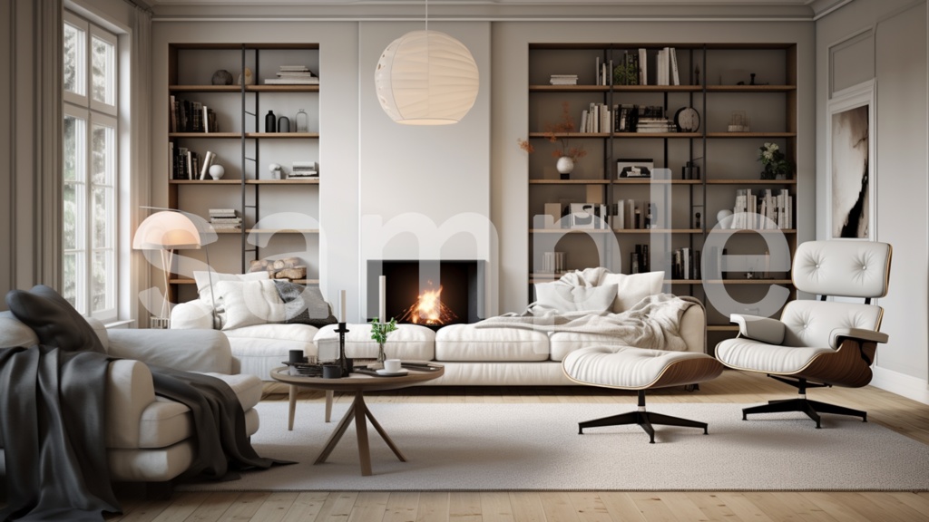 北欧風の部屋/インテリア イラスト背景素材 8枚セット