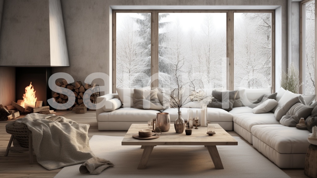 北欧風の部屋/インテリア イラスト背景素材 8枚セット