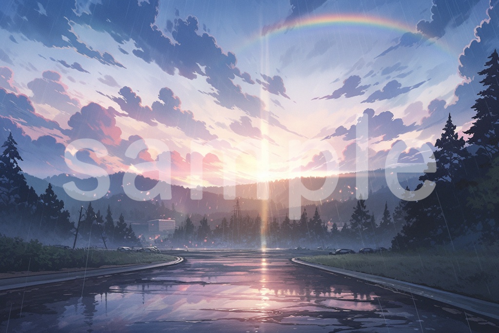 雨と虹のイラスト背景素材 5枚セット