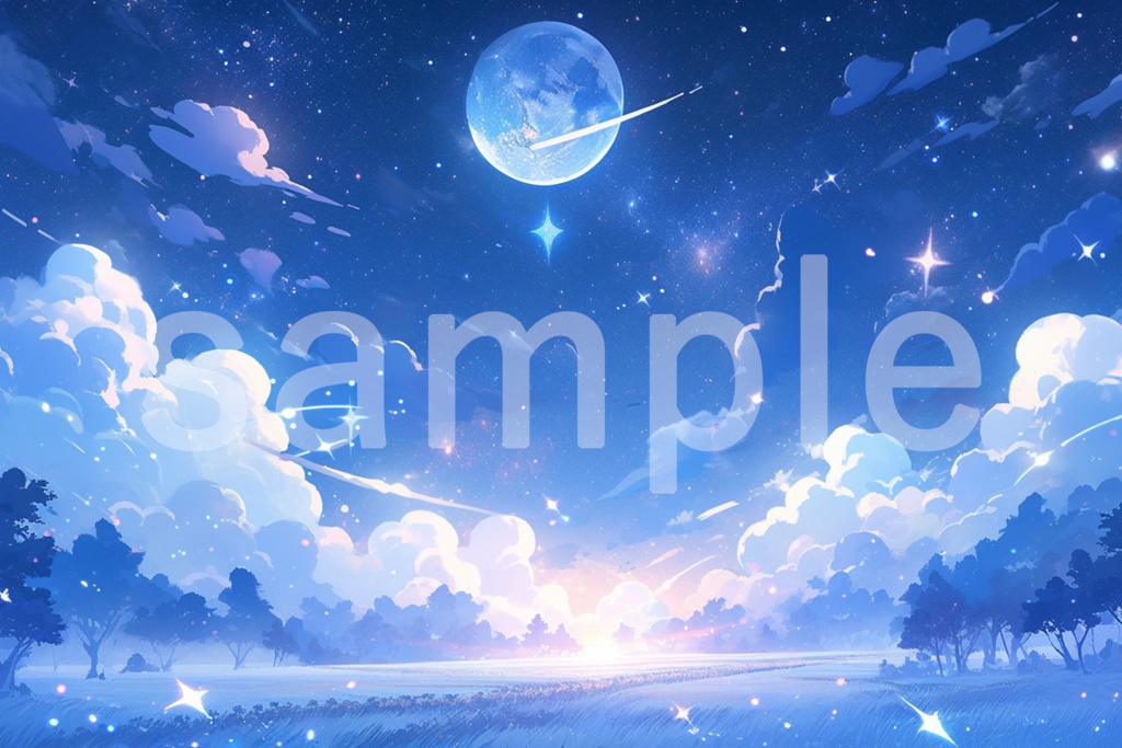 アニメ風 神秘的な夜空のイラスト背景素材 5枚セット