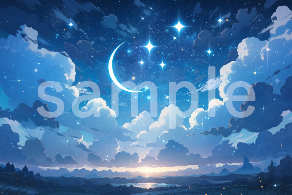 アニメ風 神秘的な夜空のイラスト背景素材 5枚セット