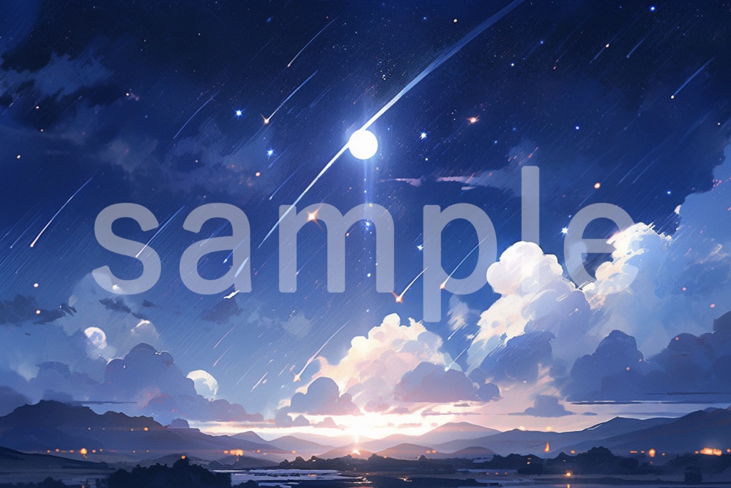 アニメ風 神秘的な夜空のイラスト背景素材 5枚セット