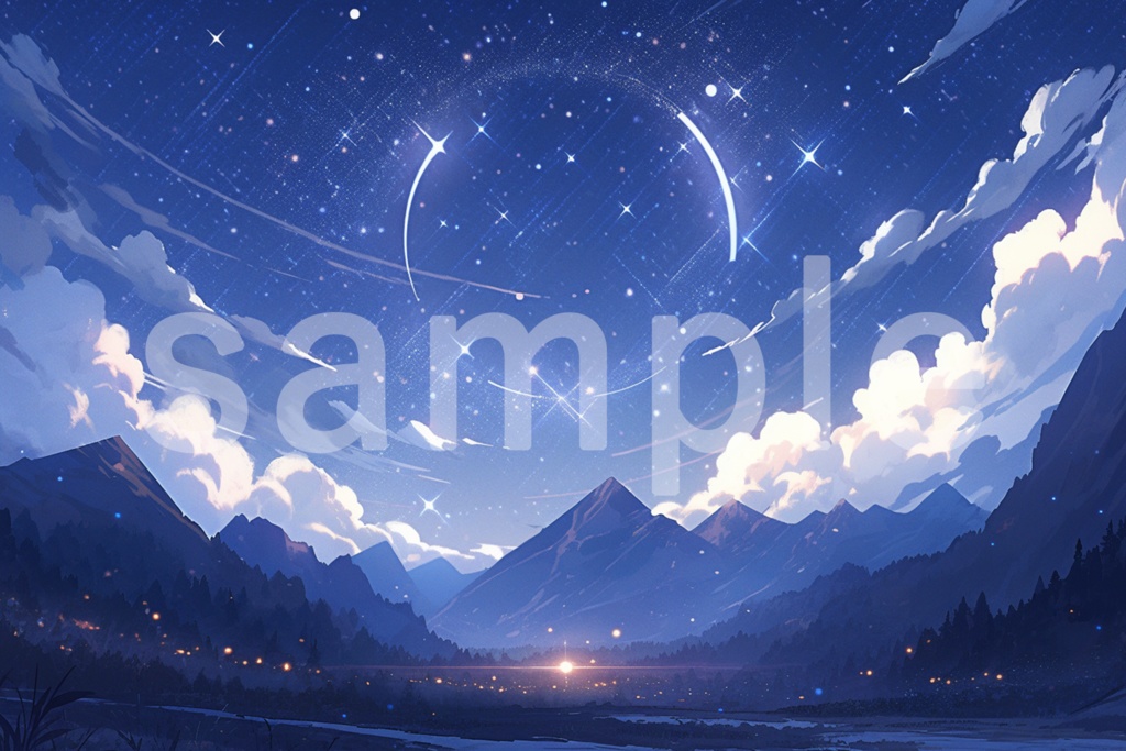 アニメ風 神秘的な夜空のイラスト背景素材 5枚セット
