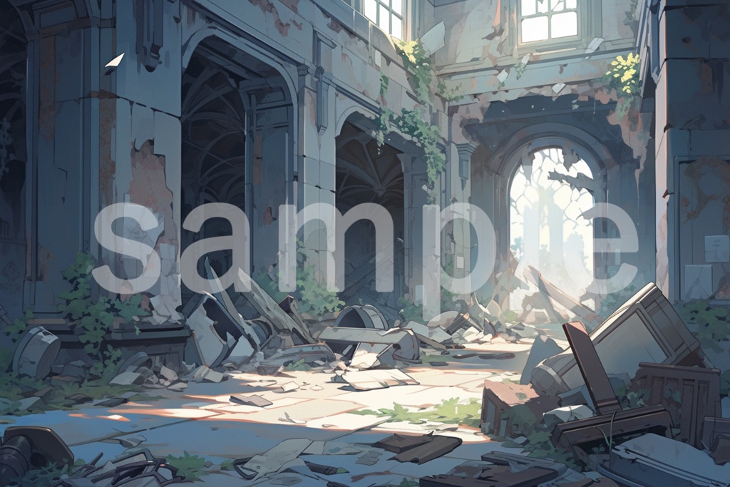 アニメ風 廃墟のイラスト背景素材 5枚セット