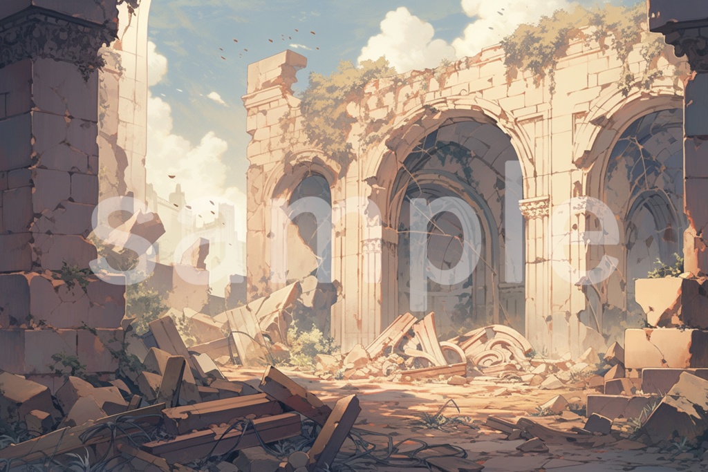 アニメ風 廃墟のイラスト背景素材 5枚セット