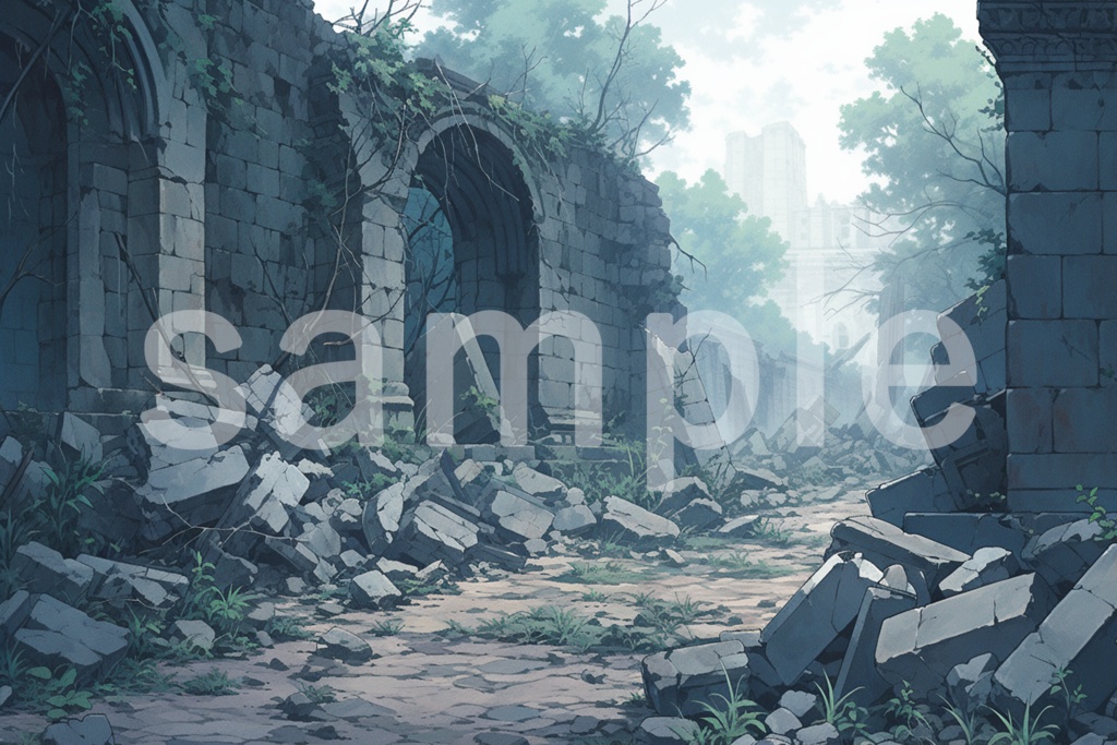 アニメ風 廃墟のイラスト背景素材 5枚セット