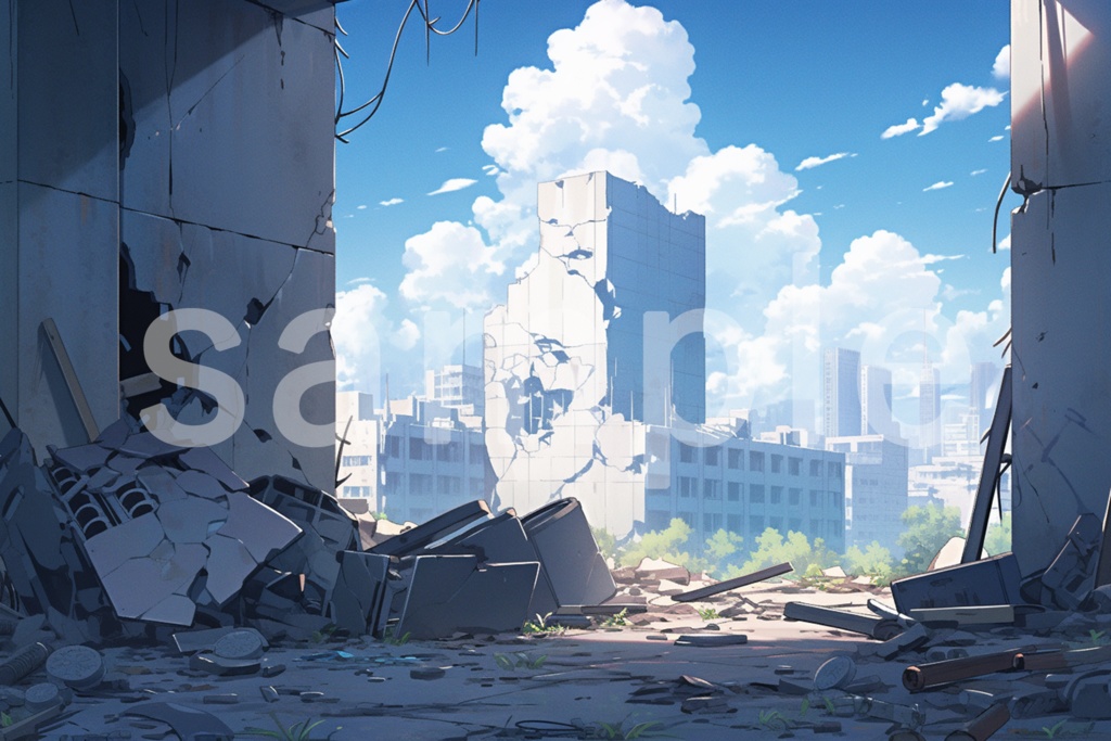 アニメ風 廃墟のイラスト背景素材 5枚セット