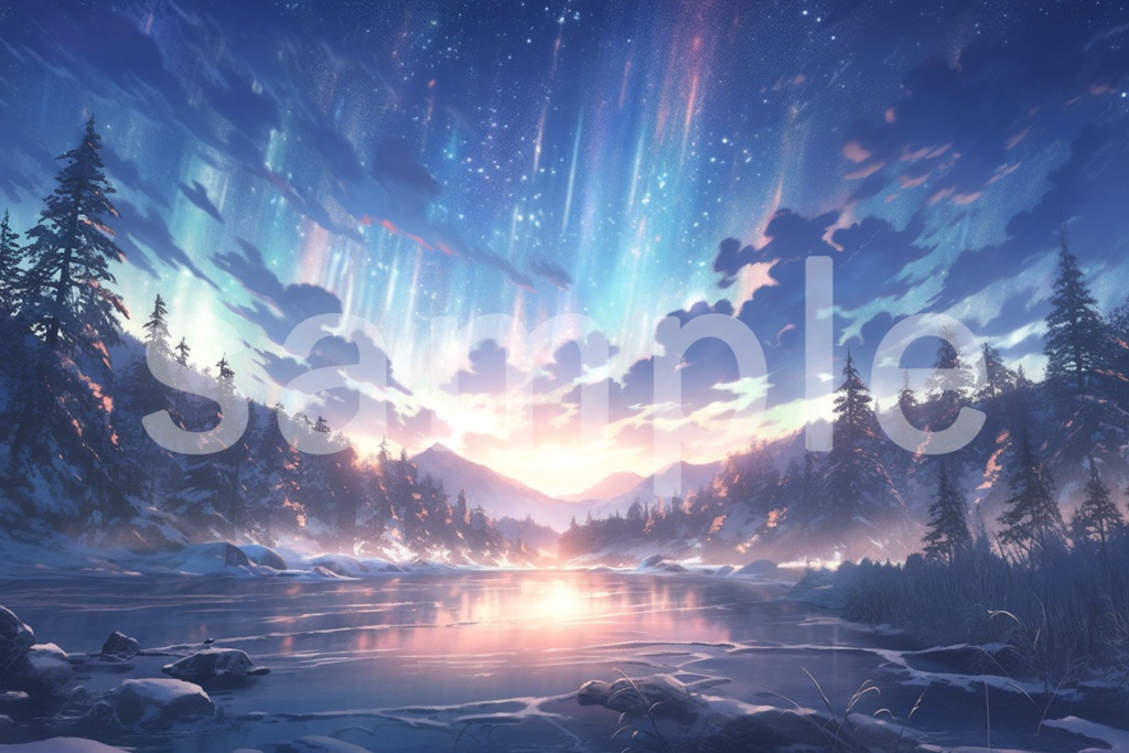 アニメ風 オーロラのイラスト背景素材 5枚セット