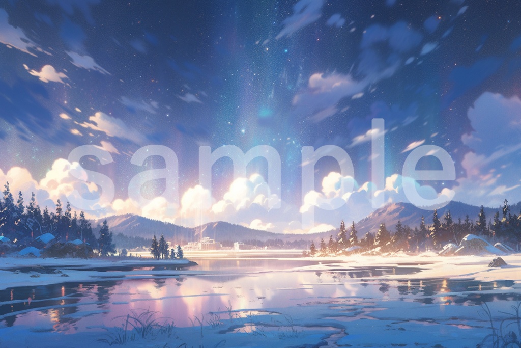 アニメ風 オーロラのイラスト背景素材 5枚セット