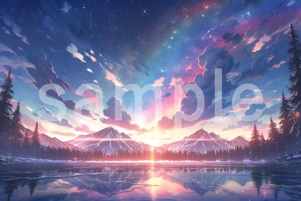 アニメ風 オーロラのイラスト背景素材 5枚セット