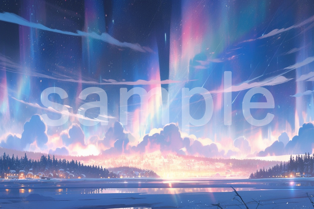 アニメ風 オーロラのイラスト背景素材 5枚セット