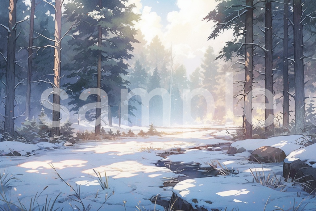 アニメ風 雪に覆われた森のイラスト背景素材 5枚セット