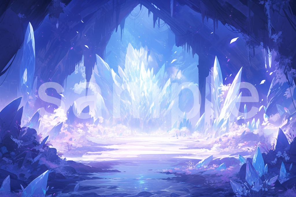 アニメ風 洞窟の中のクリスタル イラスト背景素材 5枚セット