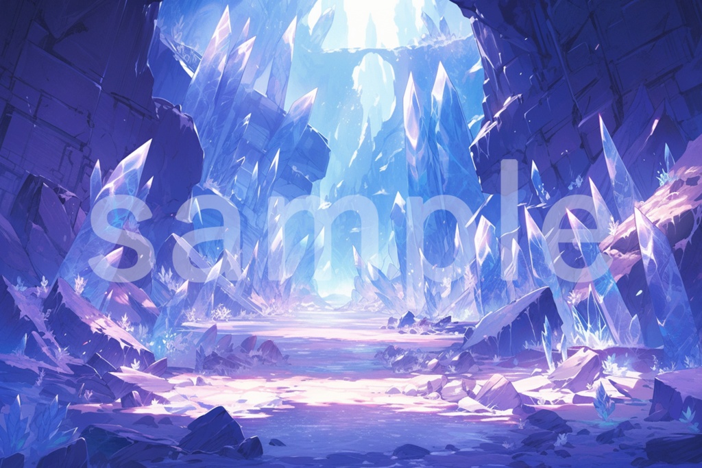 アニメ風 洞窟の中のクリスタル イラスト背景素材 5枚セット