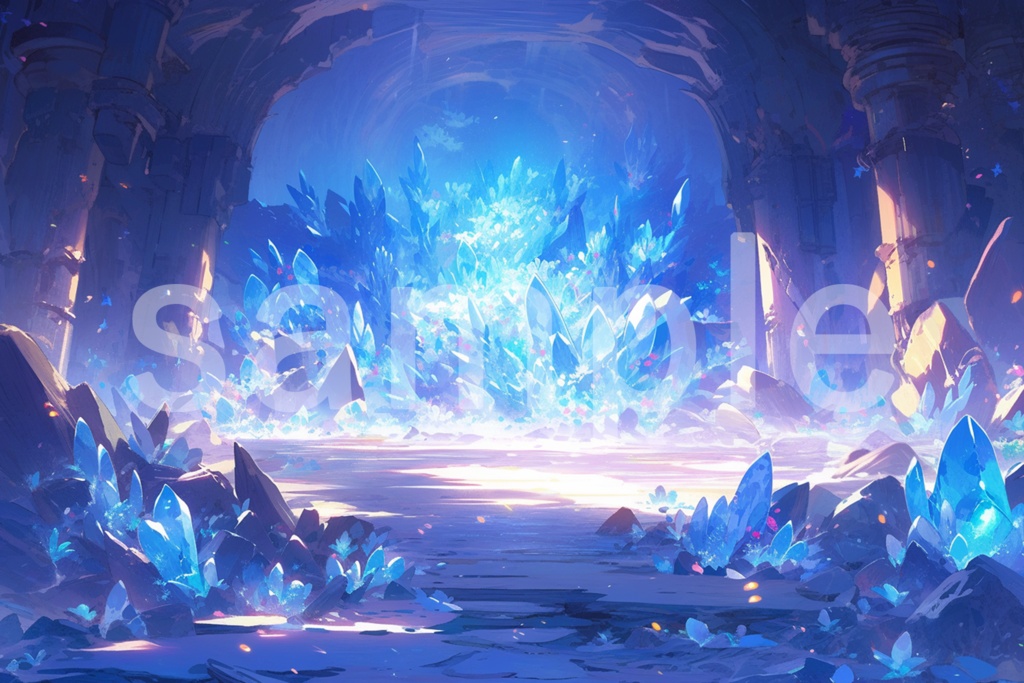 アニメ風 洞窟の中のクリスタル イラスト背景素材 5枚セット
