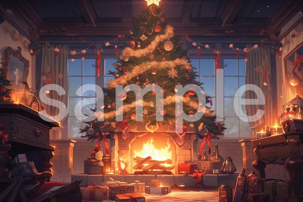 クリスマスツリーと暖炉のイラスト背景素材 5枚セット