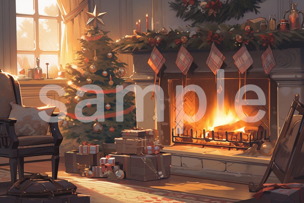 クリスマスツリーと暖炉のイラスト背景素材 5枚セット