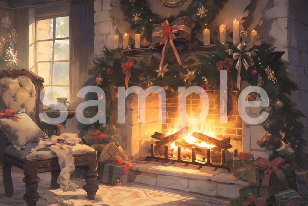 クリスマスツリーと暖炉のイラスト背景素材 5枚セット