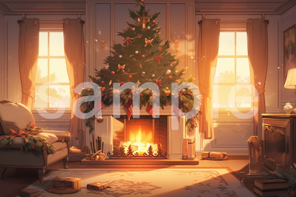 クリスマスツリーと暖炉のイラスト背景素材 5枚セット