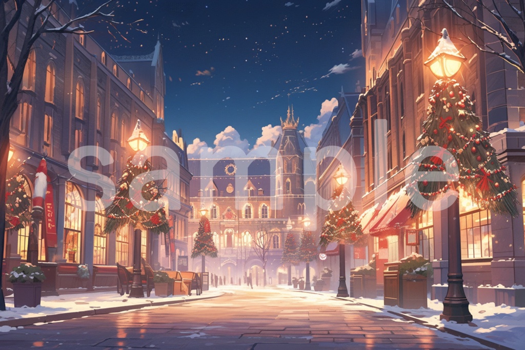クリスマスの街並み イラスト背景素材 5枚セット
