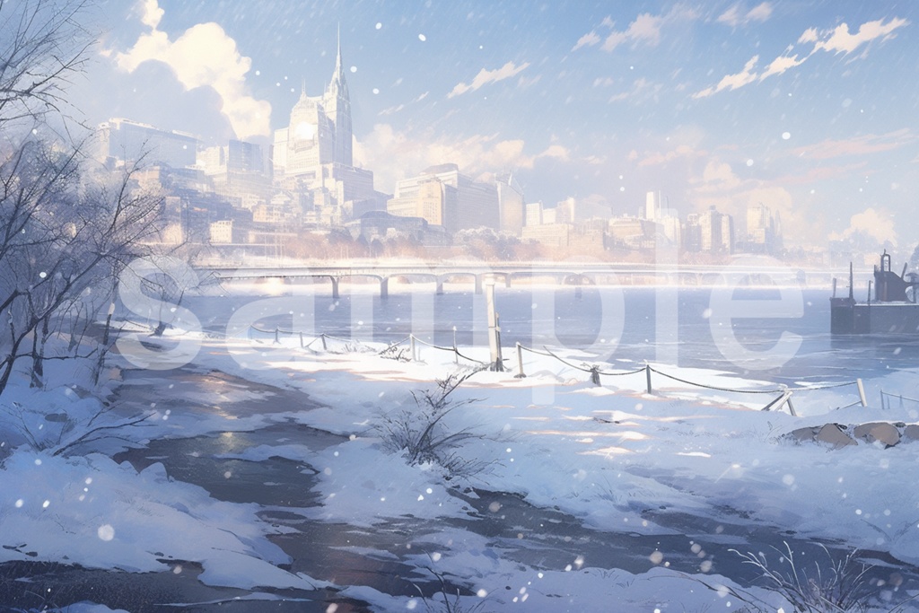 冬の街並みのイラスト背景素材 5枚セット