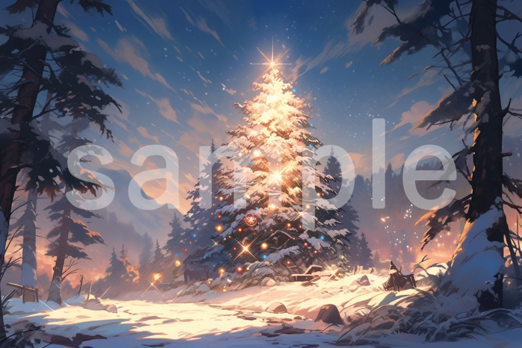 雪の積もったクリスマスツリーのイラスト背景素材 5枚セット