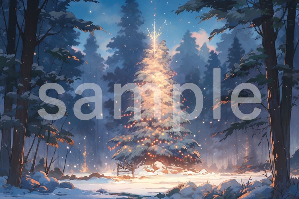 雪の積もったクリスマスツリーのイラスト背景素材 5枚セット