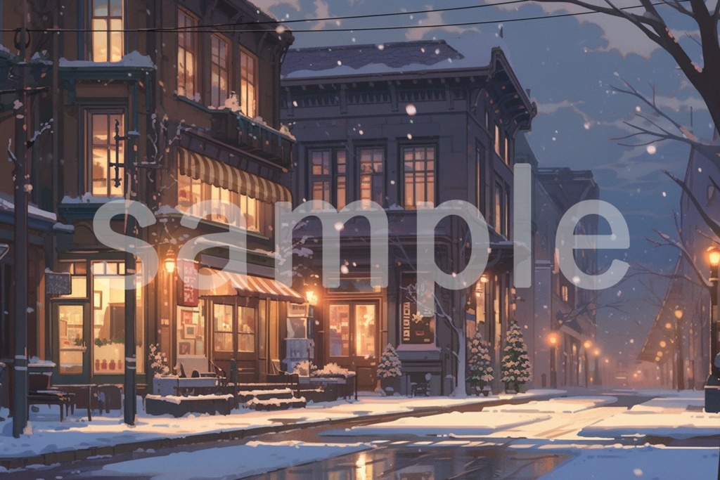 静かなクリスマスイブの街並み イラスト背景素材 5枚セット