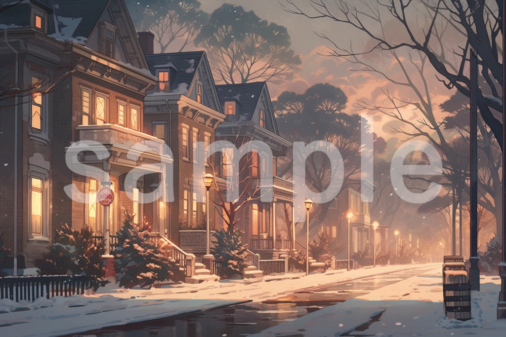 静かなクリスマスイブの街並み イラスト背景素材 5枚セット