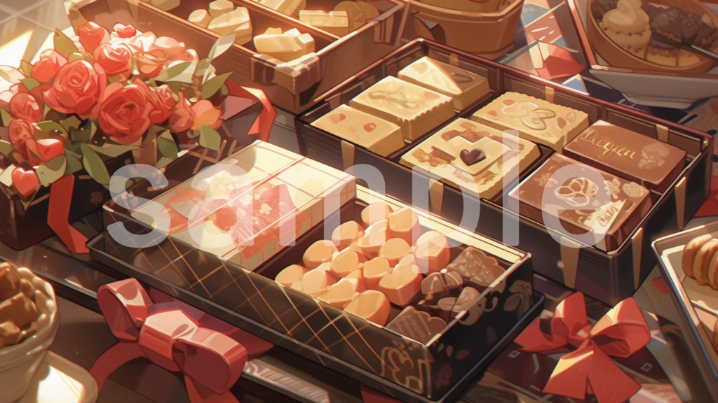 バレンタインチョコをイメージしたイラスト背景素材 5枚セット