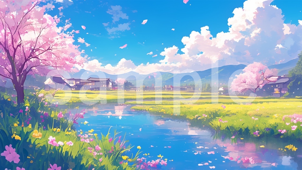 桜と青空のイラスト背景素材 5枚セット