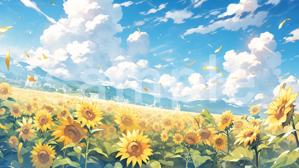 ひまわりと青空のイラスト背景素材 5枚セット