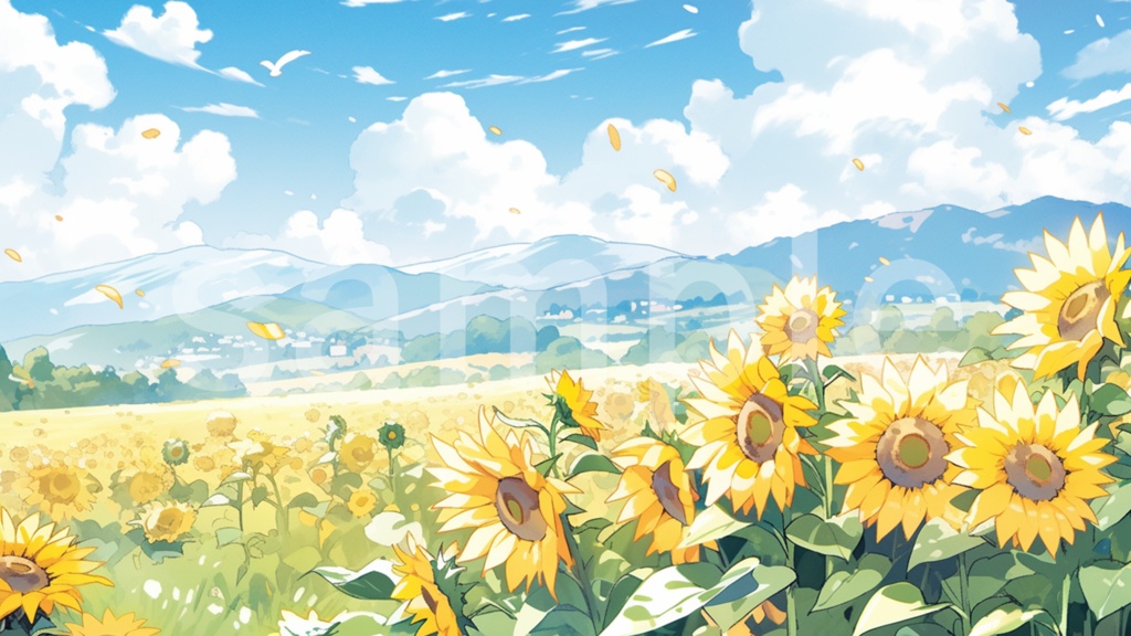 ひまわりと青空のイラスト背景素材 5枚セット