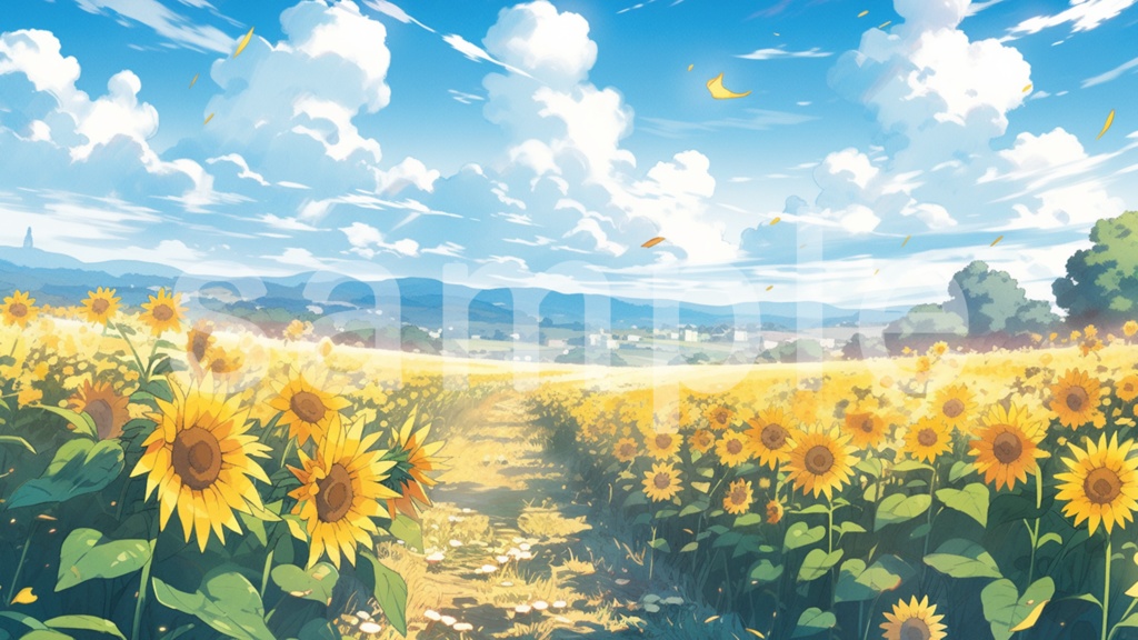 ひまわりと青空のイラスト背景素材 5枚セット