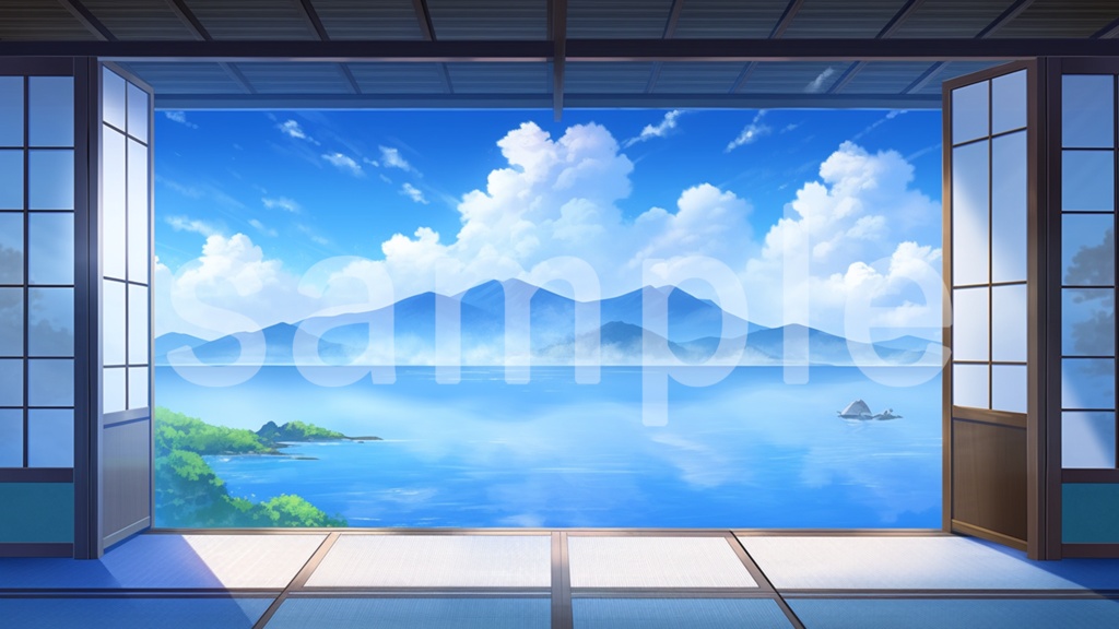 大きな窓から見える海のイラスト背景素材 5枚セット