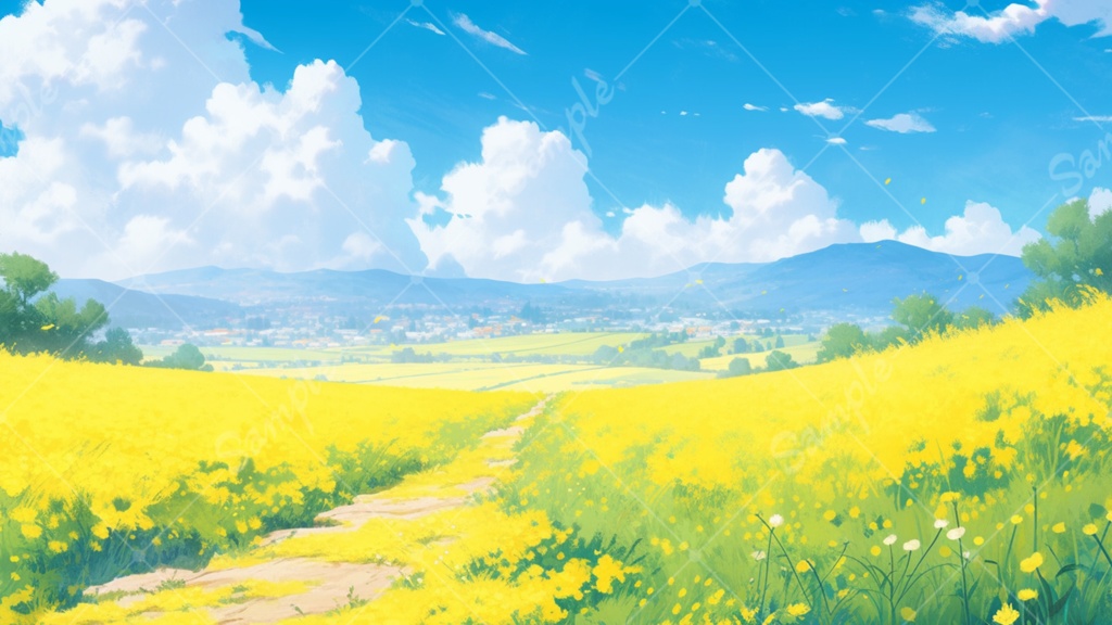 菜の花と青空のイラスト背景素材 5枚セット