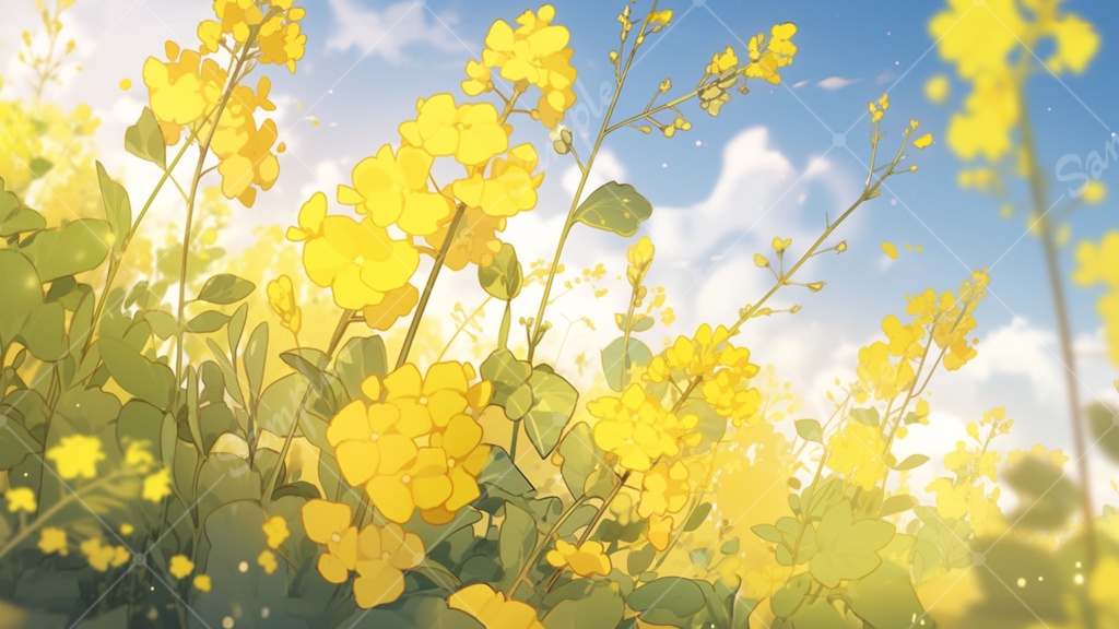 菜の花と青空のイラスト背景素材 5枚セット