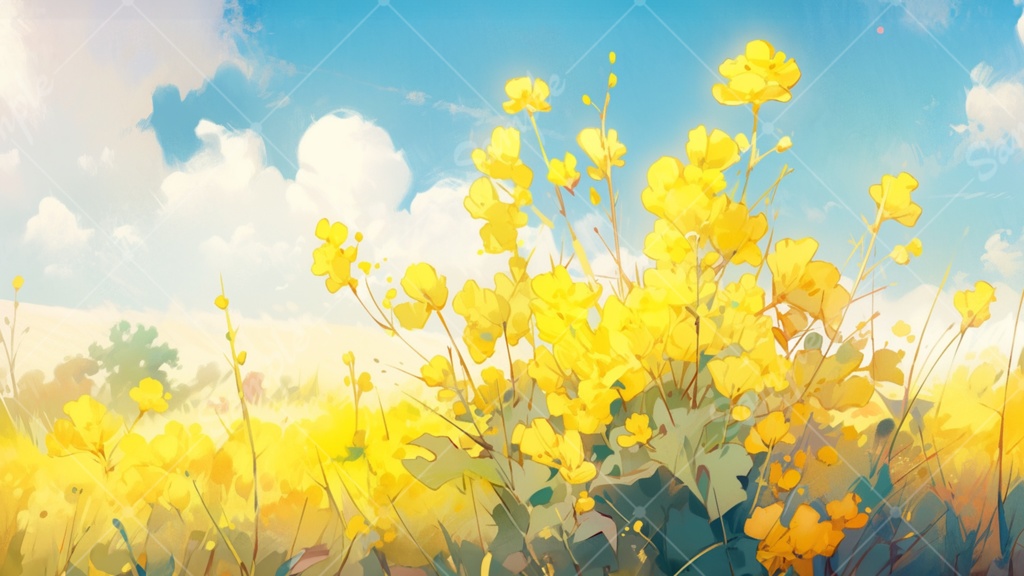菜の花と青空のイラスト背景素材 5枚セット