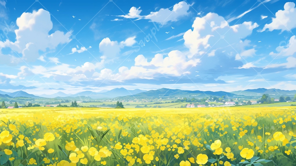 菜の花と青空のイラスト背景素材 5枚セット