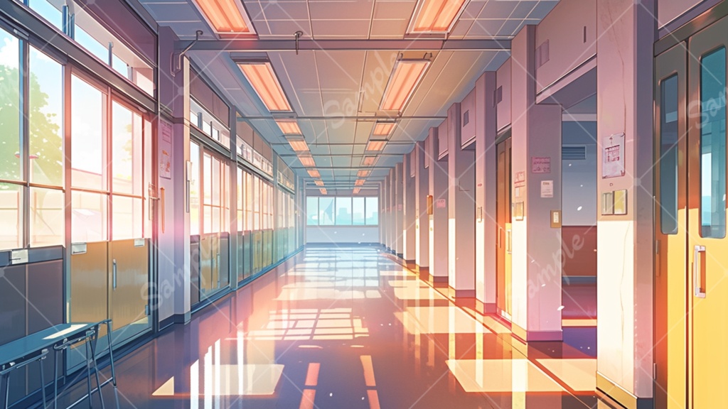 学校の廊下 イラスト背景素材 5枚セット
