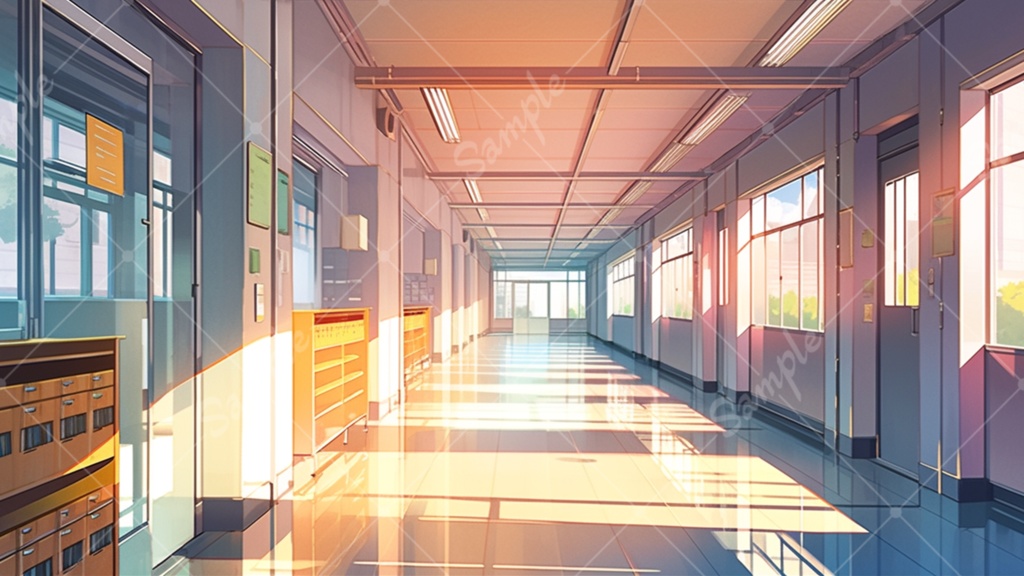 学校の廊下 イラスト背景素材 5枚セット
