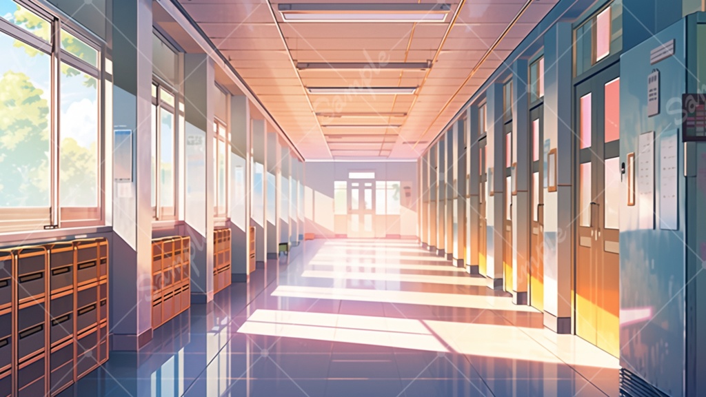 学校の廊下 イラスト背景素材 5枚セット