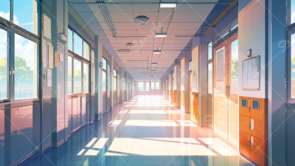 学校の廊下 イラスト背景素材 5枚セット