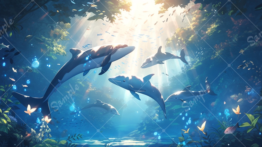 イルカのイラスト背景素材 5枚セット