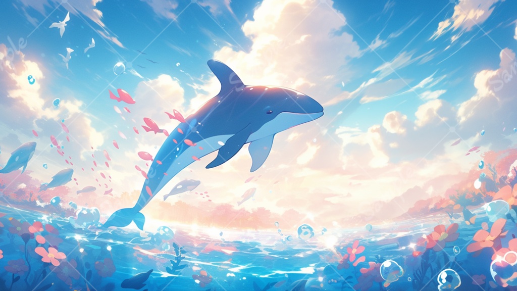 イルカのイラスト背景素材 5枚セット